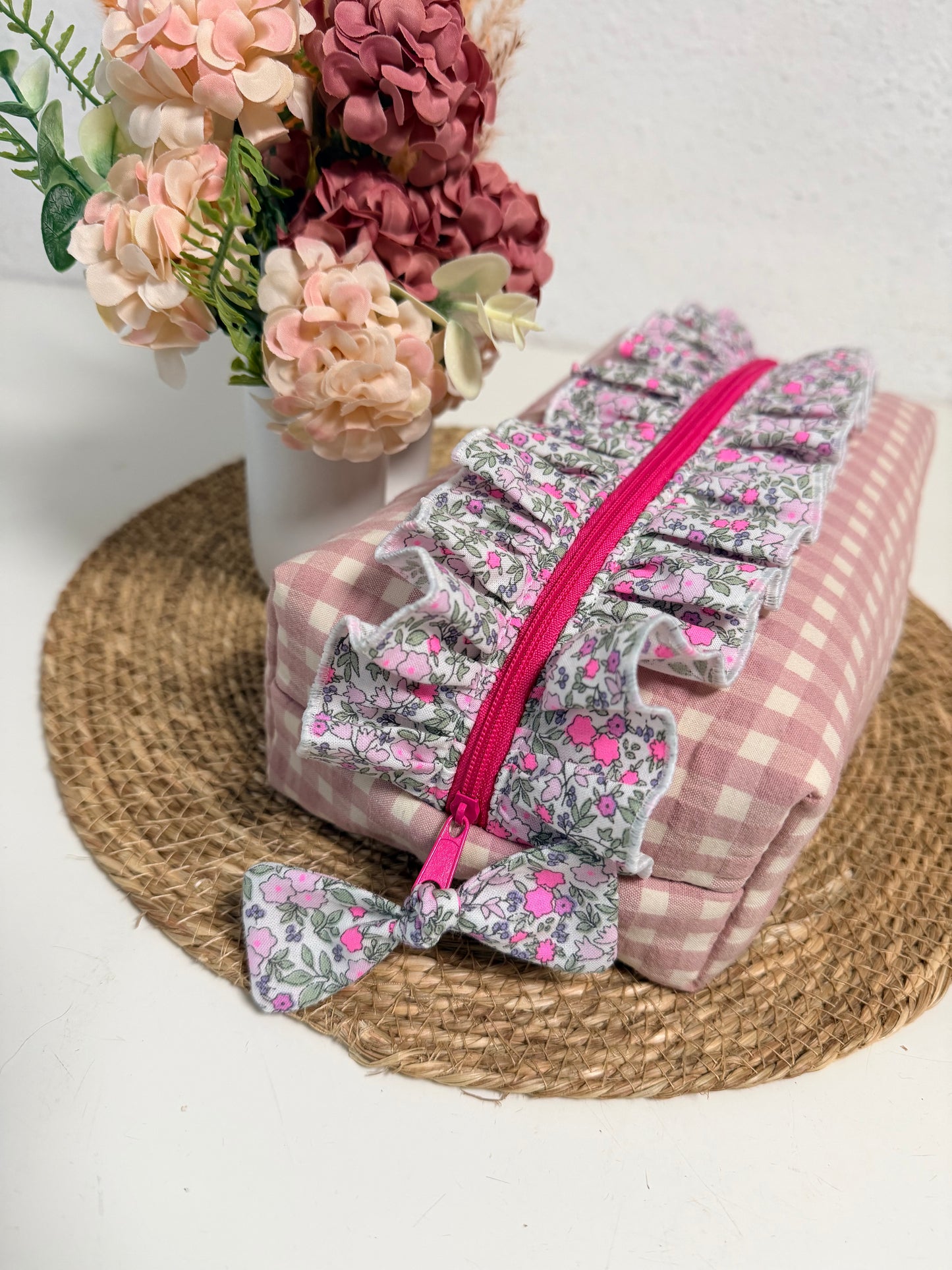 Neceser XL Vichy Rosa con volante