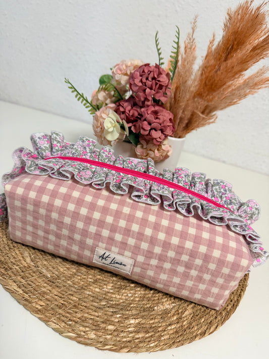 Neceser XL Vichy Rosa con volante